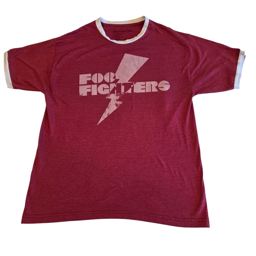 Foo Fighters Ringer T-Shirt Mens Large Maroon Red Lightning Bolt Band Tee L